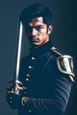 young european black hair adult royal guard swordsman