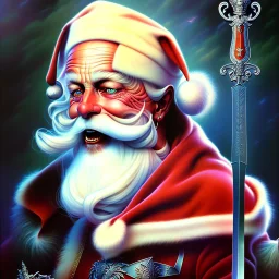 art by brom, santa with a broad sword, ice palace, sexy blonde