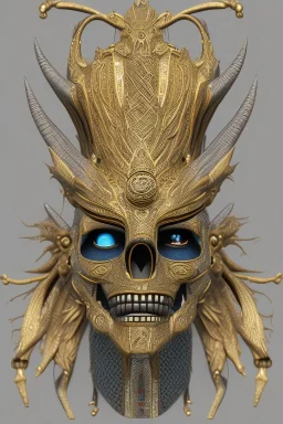 Aztec male African Egyptian alien, cracks in the voodoo head, wicked, eyes, crown, Elephant, 8k, finely detailed, photo realistic, tiger turquoise skull head gold dragon space alien snow skeleton gold hornytoad silver crown silver eyes