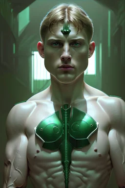 photorealistic white male handsome, hyperdetailed painting, luminism, Bar lighting, complex, dark green miltary armor, 4k resolution concept art, Artgerm, WLOP, Alphonse Mucha, 3d render, octane render, intricately detailed, cinematic, awesome full color, hand drawn, dark, gritty, cinematic