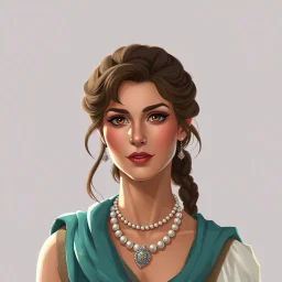 A pretty Roman girl, hazel hair, aged 50, wealthy, digital art, stylised