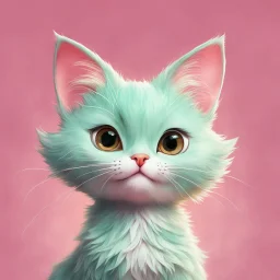 A delightful and adorable cartoon illustration featuring a cute mint-colored cat against a charming pink background, (delightful illustration:1.4), (adorable cartoon cat:1.5), (charming pink background:1.3), (expressive mint hues:1.2), inspired by the styles of cute cartoon artists, trending on ArtStation, Intricate, Sharp focus, vibrant lighting, (whimsical:1.4), (playful ambiance:1.3), (lush fur details:1.5), Cartoon, Masterful, Captivating, High Detail, Cinematic view