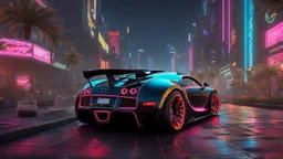 Bugatti Veyron Mansory Cyberpunk 2077 neon Style, Super Detailed, desktop wallpaper, 4K rear view, center