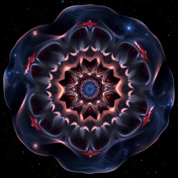 Mesmerizing abstract visual, 3d recursive Symmetrical structure of flowing translucent shapes, centered, soft aesthetic, negetive space.galaxsy background