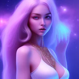 mutant pretty and sweet woman , perfect composition, hyperrealistic, blue and pink cosmic atmosphere, super detailed, 8k, high quality,