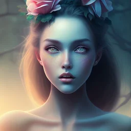 flower beautiful girl,utra realistic, fantasy art, Special Lighting, Vibrant, Solid color,color Scheme, forest, movie poster