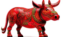 A red fire elemental rhinoceros designed in Oaxacan alebrijes painted by Giovanni Battista Sassi