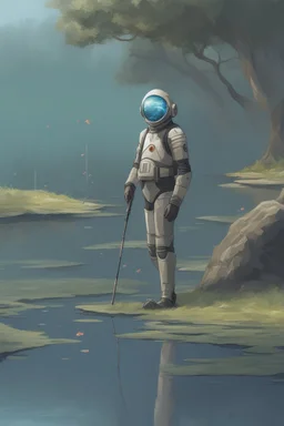 [Asimov's Foundation] A man in scifi outfit around a pond