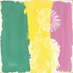 A painting consisting of abstract shapes in three different colors. Brush Strokes. Sloppy, non-realistic. 3 dimensional. Depth. three dimensio
