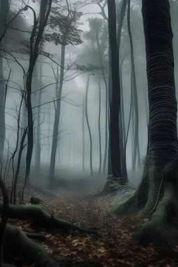 A spooky forest, surrounded by ghosts