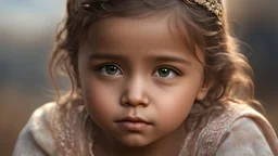 Thoughtful appealing 2-year-old migrant girl, engaging, tearful, aware, worried, intelligent, hopeful, fearful, showing her head and upper body, perfect sparkling eyes, perfect anatomy, exquisite composition, beautiful detailed intricate detailed octane render, 8k artistic photography, photorealistic, soft natural volumetric cinematic perfect light, chiaroscuro, award-winning photograph, masterpiece, raphael, caravaggio, bouguereau