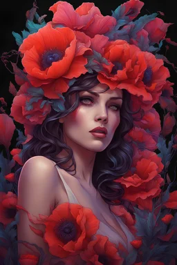 beth hart((Best quality)), ((Vibrant)), (Neon fantasy), A stunning, hyper-detailed illustration of a beautiful woman, adorned with neon poppy flowers, boasting realistic eyes that seem to pierce through the viewer's soul, in the style of Artgerm, with an epic, intricate, and fantastical atmosphere, standing in a neon garden, clear face, employing cutting-edge techniques like ray tracing and photorealism, evoking the essence of an award-winning photograph, (Radiant beauty:1.4), (Neon dreamscape:1