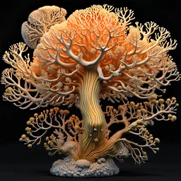 3D rendering of Expressively detailed and intricate of a hyperrealistic “gold shinning coral”: side view, scientific, single object, coral, fungi, fish, sea creatures, black background, shamanism, cosmic fractals, octane render, 8k post-production, detailled metalic bones, dendritic, artstation: award-winning: professional portrait: atmospheric: commanding: fantastical: clarity: 16k: ultra quality: striking: brilliance: stunning colors: amazing depth