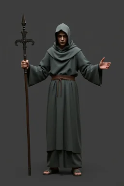 young russian monk for a horror , silent hill style, 3d model, t-pose, full length