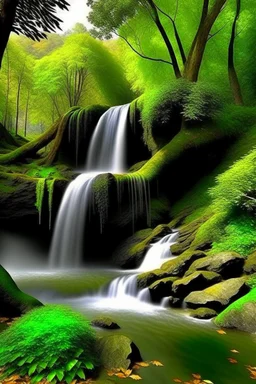 waterfall, with beautiful trees