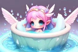 cute anime chibi fairy in the bathtube in foam bath