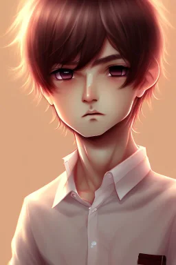 Shota, cute, brown hair, portrait, shy, blushing