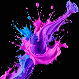 vibrant colors, different teint of blue, pink, purple,black , 8k resolution, paint splashed 3D effect, fuller picture, black background