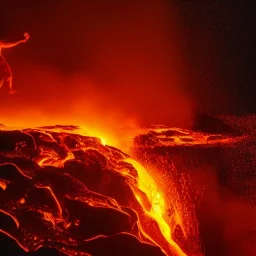 A man diving into lava