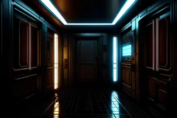我想生成一個室內空間一點透視簡約風格的入口，天花的燈轉為LED燈條