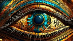Egyptian eye of Horus abstract nft cyber realistic hieroglyphics details colorful