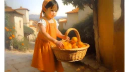 Neoclassicism child picking oranges painting realistic cote d'azur