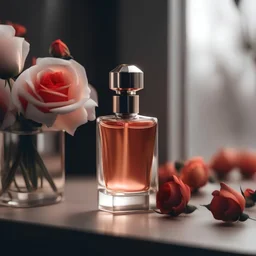 generate me an aesthetic complete image of Perfume Bottle with Romantic Roses