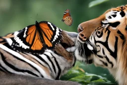 papillon posé sur le nez d'un tigre