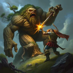 hill giant fighting a treant