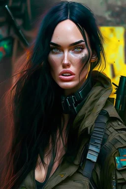 Megan fox in general militiary cyberpunk style