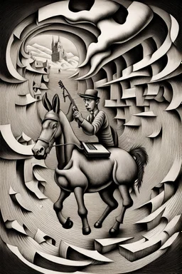 MC Escher Donkey musician in tornado