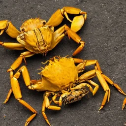 photo de crabes jaunes avec yeux de mante religieuse et queu de renard