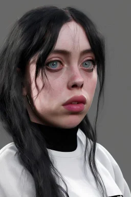 Billie Eilish, sitting on a chair, Black Short Dress, high detail, realistic