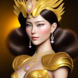 Ultra detailed fullbody Portrait in oil on canvas of beautiful female character with gold armor(saint Seiya),extremely detailed digital painting, extremely detailed face, crystal clear eyes, mystical colors ,perfectly centered image, perfect composition, rim light, beautiful lighting,masterpiece ,8k, stunning scene, raytracing, anatomically correct, in the style of Sixfrid and KyuYong Eom and Steve Jung and Simon Bisley.