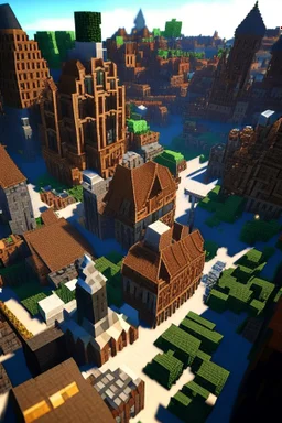 medival minecraft city, many buildings with market in the center