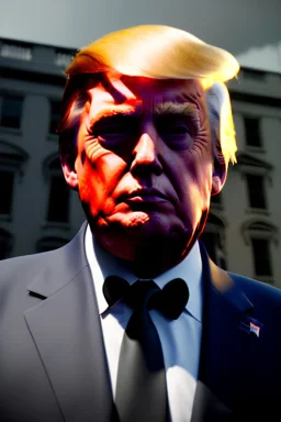 Ultra realistic image night, Donald trump zombie, suit, blood, torn arm, night, the walking dead style, dark ambient, highly detailed, White House background, concept art, unreal engine 5, ray tracing, RTX, ultra detail, volumetric lighting, high definition, high resolution.