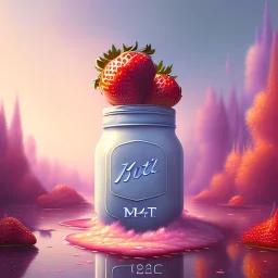 pixar style, realistic painting of a jar full with strawberry jam, beautiful woman and kitchen in the background volumetric pink sky environment and background, volumetric lighting, dramatic lighting, detailed digital painting, extreme dense and fine, anime, ornate, colour-washed colors, elegant, small minutiae, tiny features, particulars, centered, smooth, sharp focus, renderman gofur render, 8k, uhd, detailed eyes, realistic shaded volumetric lighting, caustics, backlight