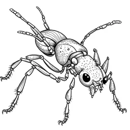 Cartoon outline, Bullet Ant, coloring pages, no color, highly detailed, black and white, white background, highly detailed