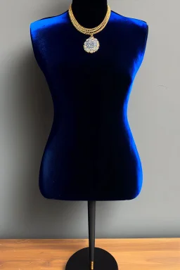 dark blue velvet Necklace Mannequin Stand on a luxury table