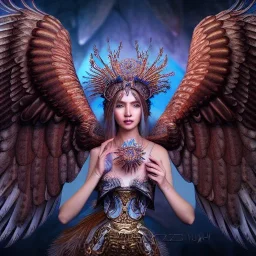 Insanely detailed photograph of an elaborate beautiful eagle goddess intricate glowing skin eyes intricate face hair lashes fur dress hyperdetailed painting by Anna Dittmann Huang Guangjian and Dan Witz CGSociety ZBrush Central fantasy art album cover art 4K 64 megapixels 8K resolution HDR Greek shiny space colours jewelry celestial hair eyes light"