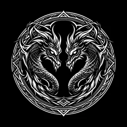 fantasy clan emblem, minimalist, 2 black dragon