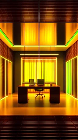 Luxurious office background, yellow lights with brown office walls 8k