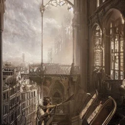  Living room with a big full wall window view on Neogothic city on sea ,Gotham city architecture,interior design,point of perspective,by Jean Baptiste Monge, Epic cinematic, brilliant stunning, intricate, meticulously, detailed, dramatic atmospheric, maximalist digital matte painting