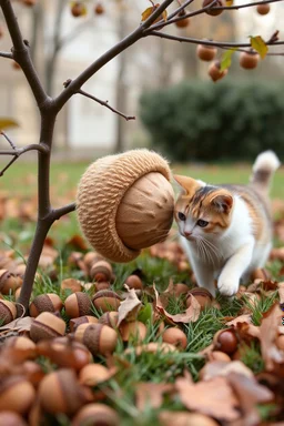 hundreds of acorns tries to attack my mother, brother and a cat