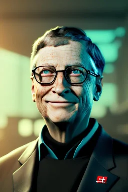 portrait post-apocalypse cyborg BILL GATES in a cyberpunk city, sci-fi fantasy style, volumetric lighting, particales,highly detailed,cinamatic, deep colours,