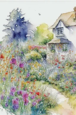 abstract watercolour english cottage garden in the style of jean haines, centred