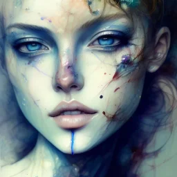 stunning face, watercolor illustration by <agnes cecile> <Yoji Shinkawa>, darkblue tones,intricate detail , soft smooth lighting, soft pastel colors,