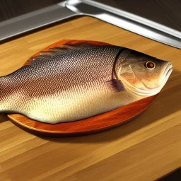 game icon, tilapia fish over kitchen cutting board, realistic 3d, unreal engine, octane render