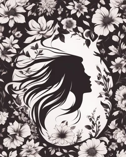 womans hair in the flowers silhouette