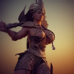 badass female goddess of war, very beautiful figure,tilt shift blur, wearing detailed,armor,object shadow,extraordinary, sharp focus,macro lens,intricate filigree metal design, full body portrait, cinematic, unreal engine 5, 8k, hyper realistic. Volumetric lighting, unreal engine 5 ,hyper elegant,hyperphotorealistic, epic composition,bokeh, cinematic lighting, hyperphotomaximalist, masterpiece,epic composition, ,Glim lighting